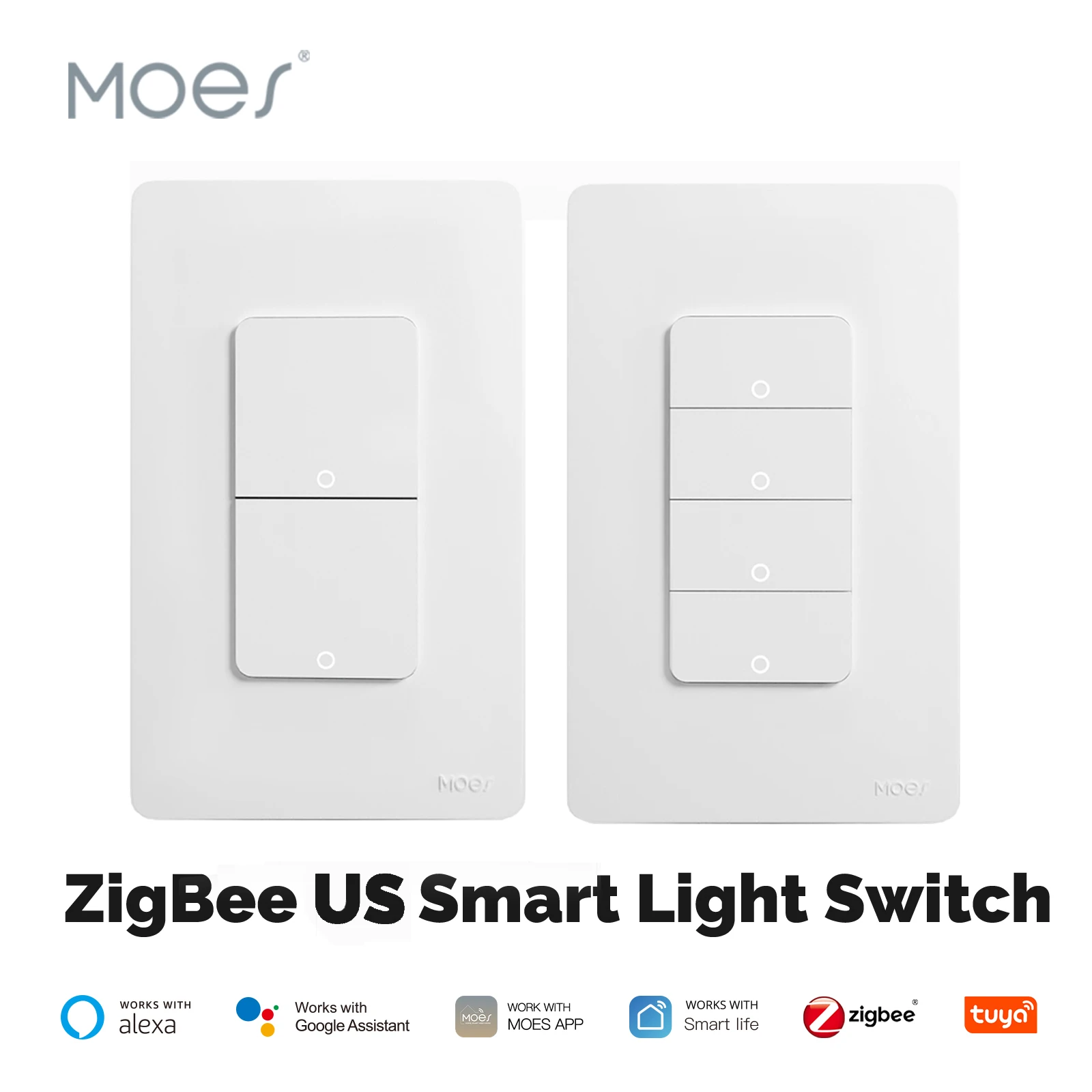 MOES Tuya ZigBee 스마트 라이트 스위치 미국 푸시 버튼 벽 스위치 Alexa Google 홈 중립 와이어/중립 와이어 필요 없음