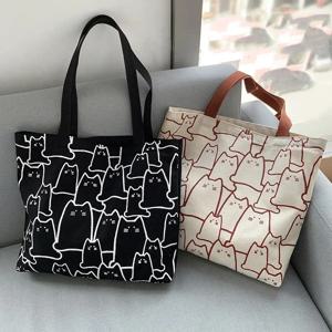 귀여운 고양이 구매자 핸드백 어깨 패션 캔버스 캐주얼 쇼핑 여자 여자 그래픽 토트 백일본 만화 작은 어깨