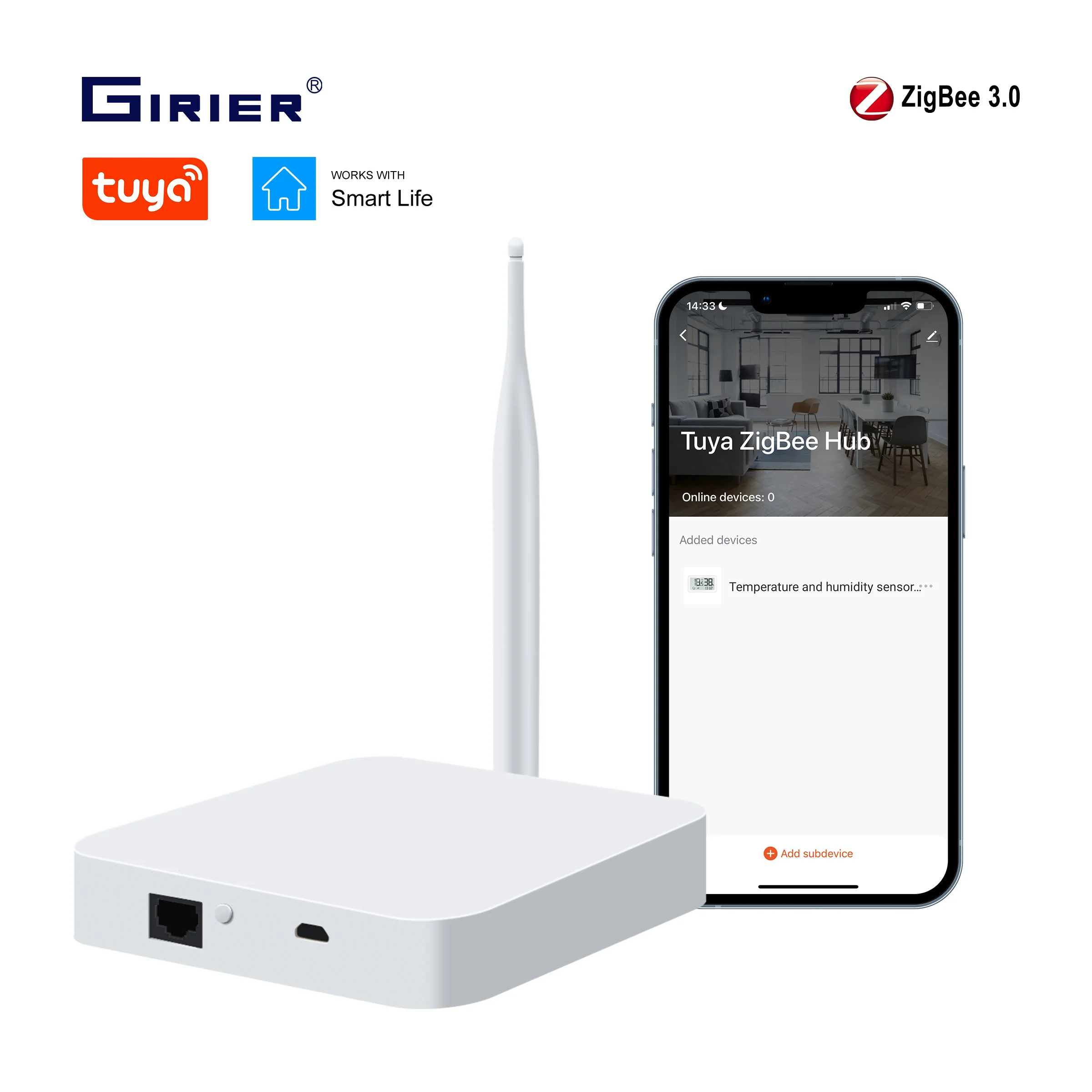 안테나가 있는 GIRIER Tuya ZigBee 게이트웨이 허브 스마트 게이트웨이 브리지 홈 오토메이션용 유선 메쉬 허브는 Alexa Hey Google과 함께 작동합니다.