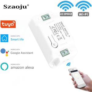 Szaoju Wifi 무선 원격 스위치 Tuya 스마트 라이프 홈 APP + RF 433Mhz 릴레이 타이머 모듈 벽 램프 스위치 AC110V- 220V