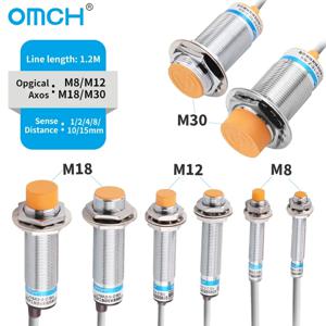 OMCH M8 M12 M18 M30 유도 형 근접 스위치 센서 감지 거리 1/2 2/4 5/8 8/10mm NPN PNP NO NC DC 3 선 6-36V