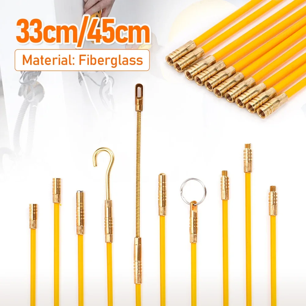 10Pcs 4mm 33/45cm 유리 섬유 케이블 푸시 풀러 리드 와이어 키트 전기 케이블 벽 설치 막대 배선 리드 설치 도구