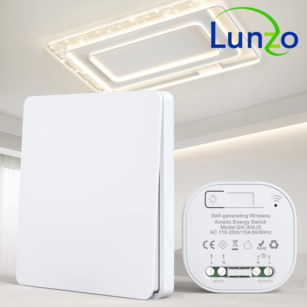 Lunzo RF 433 자체 생성 무선 스위치 1 갱 배터리 필요 없음 자체 전원 방수 원격 제어 조명 스위치