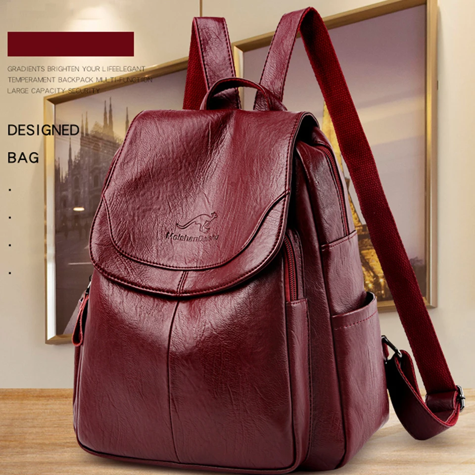 숙녀 Bookbag 배낭 여성 대용량 배낭 지갑 고품질 PU 가죽 여성 빈티지 학교 가방 여행 가방