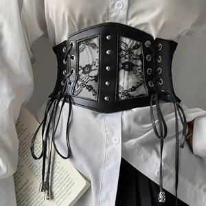 플러스 사이즈 여성용 탄성 레이스 코르셋 벨트 와이드 스트레치 Cummerbunds 여성 고스 펑크 드레스 코르셋 벨트 빅 화이트 허리띠