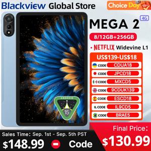 Blackview MEGA 2 태블릿 12인치 2K 디스플레이 Widevine L1 안드로이드 15 24GB(8+16) 256GB 9000mAh AI 메인 카메라 패드 PC
