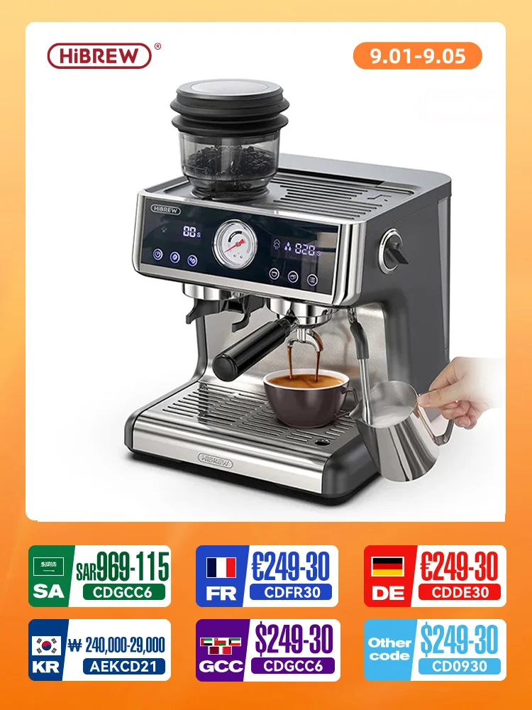 HiBREW 듀얼 보일러 시스템 Barista Pro 20Bar Bean to Espresso Cafetera 커피 머신(카페 호텔 레스토랑 H7A용 풀 키트 포함)