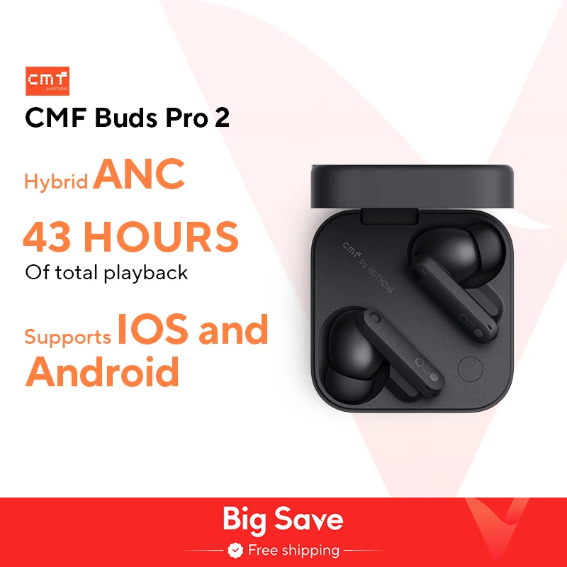 Nothing Buds Pro 2 무선 블루투스 이어폰, CMF, 하이브리드 액티브 노이즈 캔슬링, 6 HD 마이크, IP55 블루투스 5.3, 50 dB