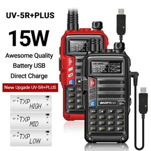 Baofeng UV-5R Plus 15W UHF/VHF 트라이 파워 워키 토키 UV 5R UV-10R S9 Plus 양방향 라디오의 50 KM USB 장거리 업그레이드