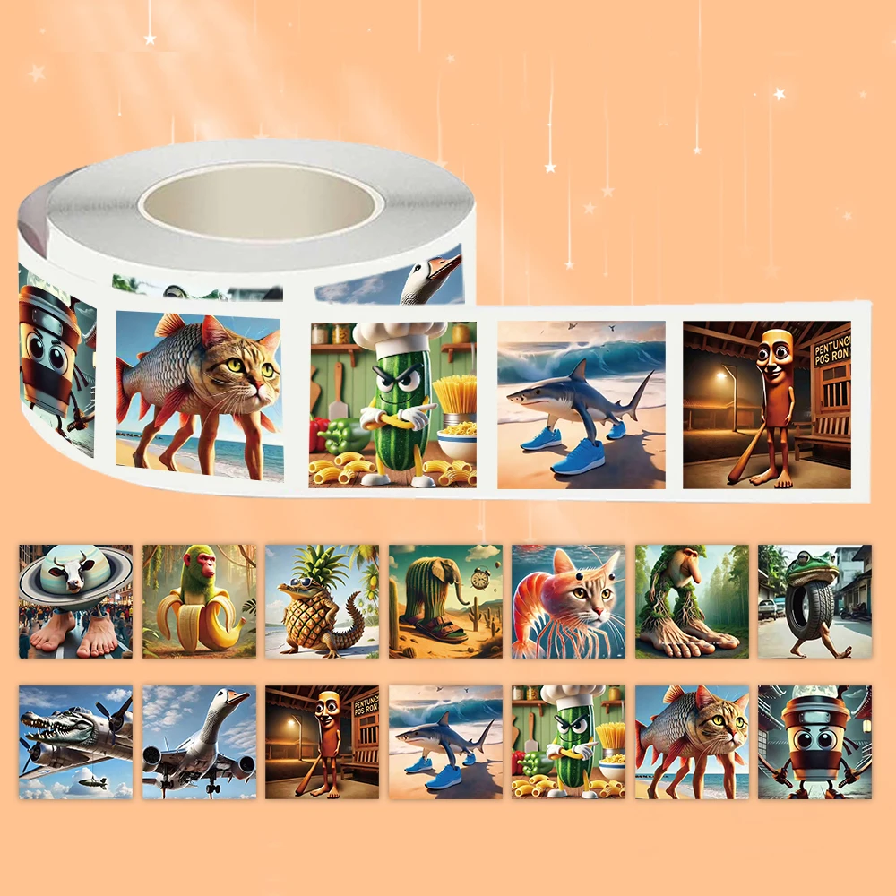 500pcs/Roll Tung Tung Sahur 이탈리아 Brainrot AI Abstrac 동물 씰링 스티커 노트북 데칼 장식 Stiker 보상 선물 완구