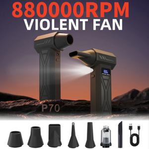 P70 터보 팬 160g 풍량 강력 터보 에어 블로워 LED 조명 무선 먼지 제거기 고속 제트 블로워 차량용 진공청소기