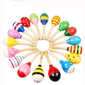 2pcs 다채로운 나무 작은 딸랑이 Maracas 비트 아기 교육 장난감 0-12 개월 신생아 재미 있은 인형을위한 어린이 선물