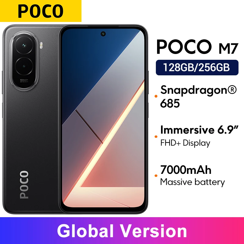 [월드 프리미어] POCO M7 글로벌 버전 스마트폰 스냅드래곤 685 7000mAh 배터리 몰입형 6.9인치 FHD+ 디스플레이 NFC 33W 충전