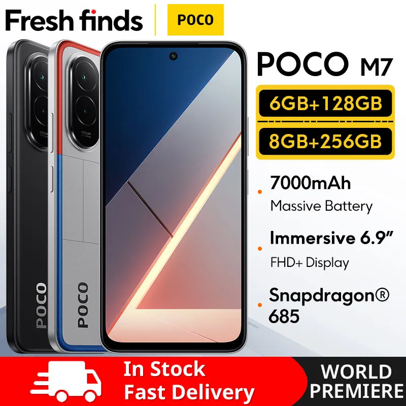 [월드 프리미어] POCO M7 글로벌 버전 스마트폰 스냅드래곤 685 7000mAh 배터리 몰입형 6.9인치 FHD+ 디스플레이 NFC 33W 충전