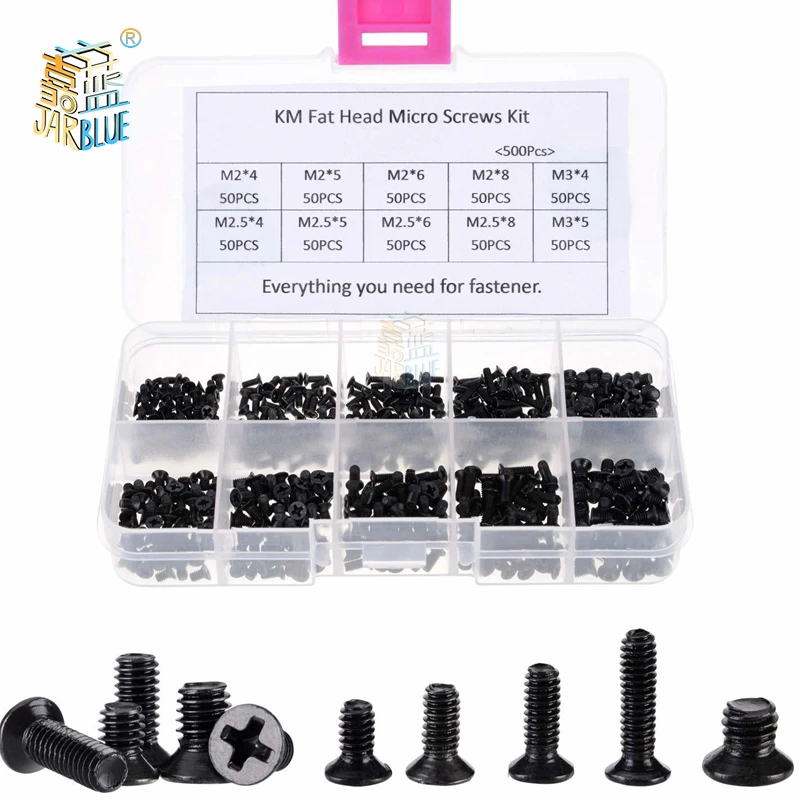 250Pcs/500Pcs M2 M2.5 M3 KM 나사 플랫 헤드 필립스 나사 노트북 노트북 나사 세트 컴퓨터 작은 나사 용 키트