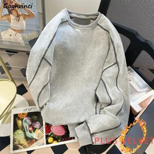 여성용 그레이 후드 플러스 벨벳 스트라이프 헐렁한 레트로 한국 패션, 하이 스트리트 올매치 코트, 멋진 힙합, 두꺼운 커플, 신상
