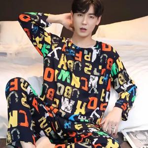 새로운 남성 봄, 가을 줄무늬 레저 잠옷 세트 소년 긴팔 홈웨어 청소년 홈웨어 슈트 외부