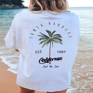 100% 코튼 여성 티셔츠 Galafonia 코코넛 팜 프린트 티 셔츠 여름 편안한 루즈 탑 스트리트 패션 여성 의류
