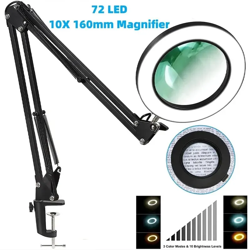 72LED 8X/10X 새로운 조명 돋보기 USB 3 색 납땜 인두 수리/테이블 램프/스킨케어 뷰티 용 LED 돋보기