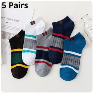 5 쌍의 남성 캐주얼 보트 양말 간단한 땀 흡수 통기성 수직 바 평행 막대 Ovement Tube Socks