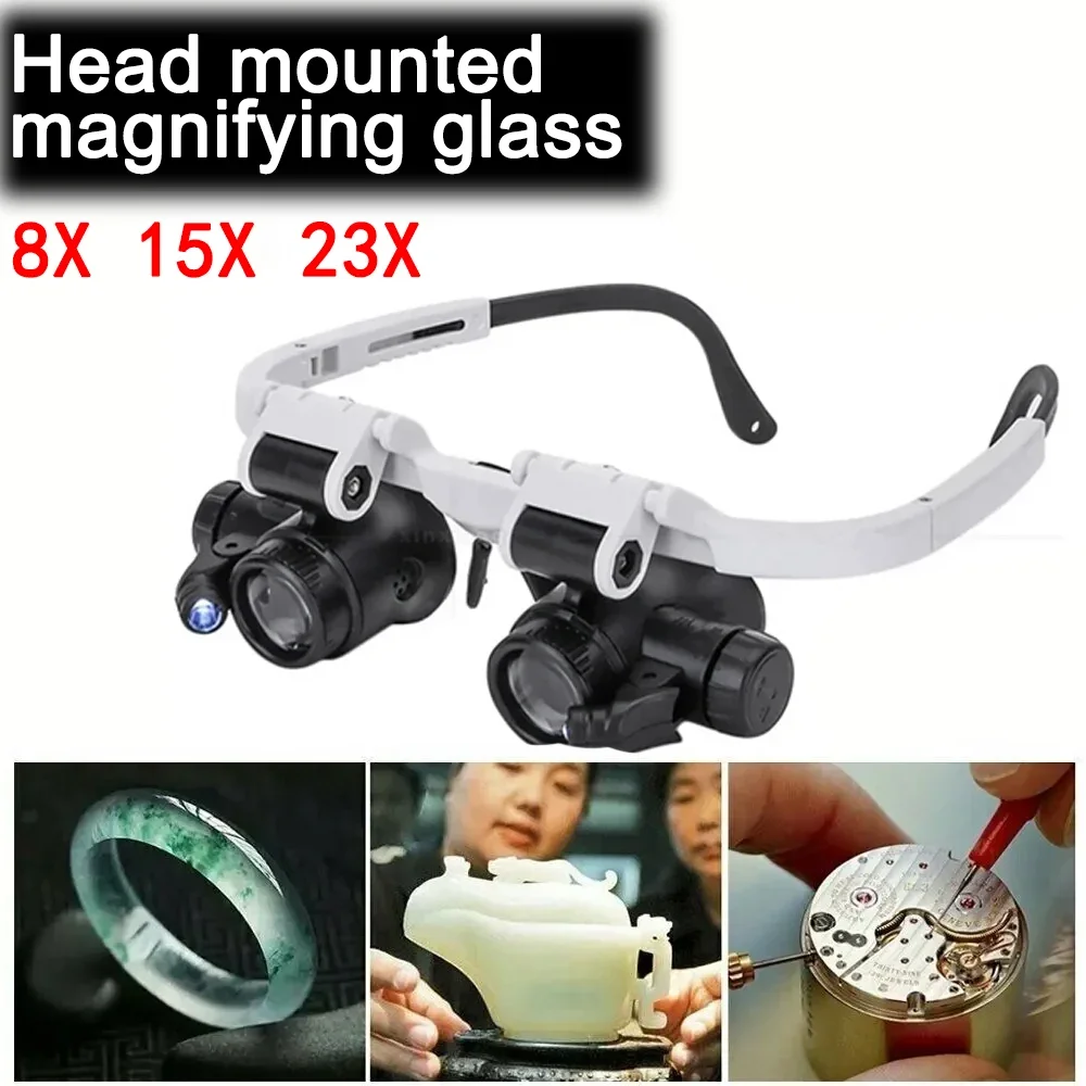 LED 조명이 있는 확대경 머리 착용형 안경 보석 루페 용접 납땜 도구 8X 15X 23X