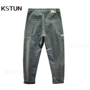 KSTUN 남성용 헐렁한 스트레이트 레그 하렘 팬츠, 느슨한 핏, 녹색 남성 의류, 전체 길이 바지, 스트레치 패션 포켓 패치워크
