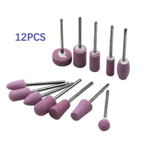 10/12개 연마 광택 마운트 스톤, 로터리 공구용 연삭 스톤 휠 헤드 공구, 2.35mm 생크 미니 네일 드릴 비트 세트