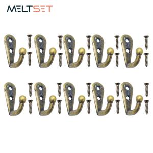 10pcs 빈티지 벽 마운트 단일 프롱 후크 레트로 미니 크기 청동 옷걸이 옷 키 모자 수건 가운 욕실 후크