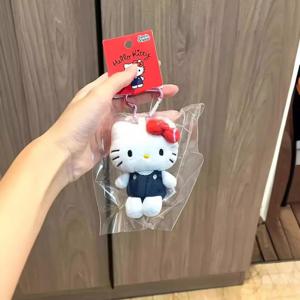 Sanrio 헬로 키티 봉제 인형 키 체인 사랑 매듭 키티 고양이 귀여운 만화 플러시 키 체인 펜던트 가방 액세서리 선물