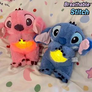 새로운 30cm 플러시 호흡 스티치 인형 진정 Peluche Lilo & Stitch Kawaii 장난감 애니메이션 음악 라이트 어린이 수면 모델 아이 선물