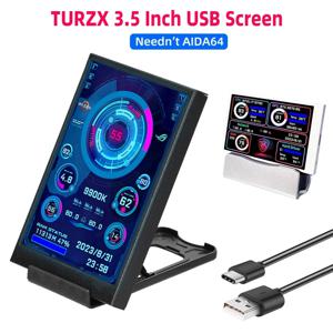 TURZX 3.5 / 5 인치 IPS USB 보조 화면 컴퓨터 CPU GPU RAM HDD 모니터 유형 C 디스플레이 Windows 10 11 용 AIDA64 LCD 없음