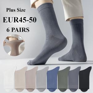6 쌍 EUR44-50 플러스 사이즈 남성 양말 고품질면 양말 통기성 중반 튜브 스포츠 비즈니스 양말 블랙 화이트