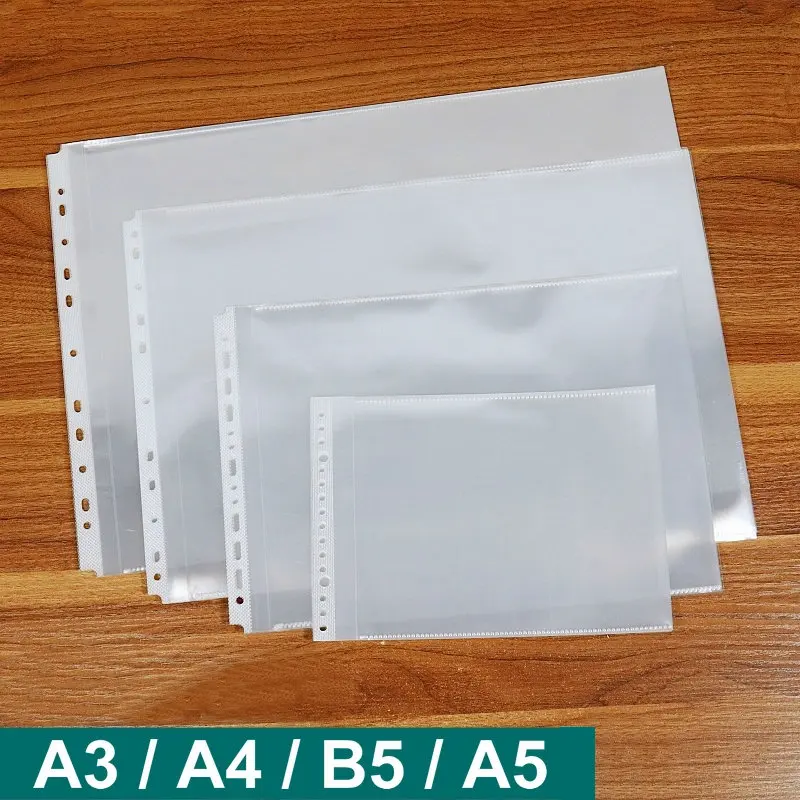 50pcs 수평 A3 바인더 슬리브 투명 A4 링 폴더 보호기 시트 A5 와이드 바인더 문서 용 투명 PVC 가방
