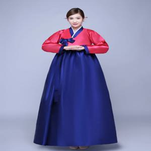 클래식 한국 전통 롱 스커트 의상 무대 공연 민족 유지 복장 민속 고대 한복 여성 패션