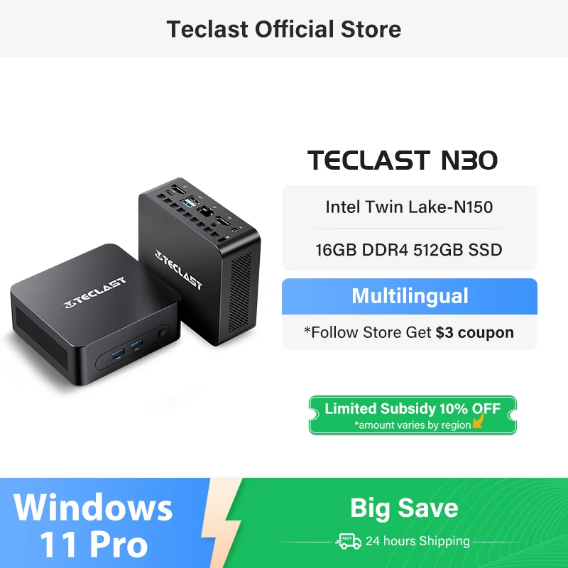 2025 Teclast N30, 미니 PC, Intel Twin Lake N150용, 16Gb+512Gb, Windows 11 Pro,