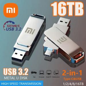 샤오미 16TB 플래시 드라이브 USB 3.2 고속 방수 USB 전송 타입-C 2-in-1 8TB 16TB OTG 펜드라이브 플래시 디스크 (컴퓨터용)