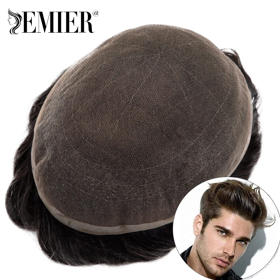 새로운 전체 레이스 남자 Toupee 프랑스어 레이스 기본 인간의 머리카락 시스템 남자 가발 통기성 남성 모세관 보철물 남성용 자연 가발