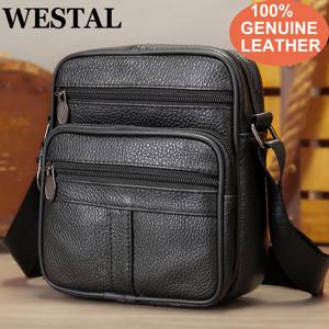 WESTAL 정품 가죽 남성용 어깨 가방 남편 작은 크로스 바디 메신저 가방 가죽 남자 지퍼 디자이너 파티 가방 선물