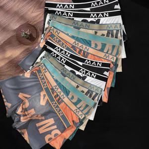 12PCS 남자 속옷 소년 복싱 패션 편지 인쇄 속옷 편안하고 통기성 남자 속옷 플러스 사이즈 반바지