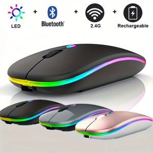 무선 마우스 Bluetooth 및 2.4GHz 듀얼 모드 PC iPad 노트북 휴대폰 TV용 충전식 RGB 인체공학적 무음 클릭