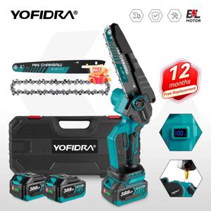 YOFIDRA 8인치 전기톱 40000RPM 디지털 디스플레이 무선 고효율 정원용/목재용 체인톱 (마키타 18V 배터리 핀 호환)