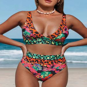 V 넥 비키니 2024 여성 하이 웨이스트 수영복 프린트 섹시한 수영복 여성 Bathers 수영복 수영복 수영복 Beachwear 여름