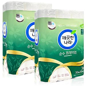 깨끗한나라 순수 프리미엄 30m 3겹 30롤 x 2개, 두루마리 화장지 휴지