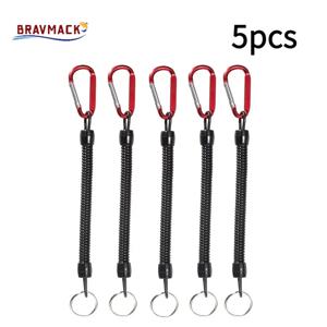5pcs 낚시 끈 전술 개폐식 봄 탄성 로프 Carabiner 캠핑 안티-분실 전화 키 체인 낚시 로프