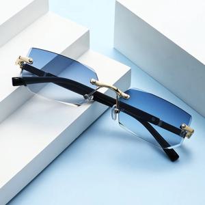 남성 여성을위한 트렌디 한 무테 선글라스 패션 Frameless 직사각형 태양 안경 Retro Shades 여름 여행 안경 UV400