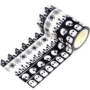 새로운 1PC 10M 데코 할로윈 유령 해골 스파이더 웹 BW Washi 테이프 세트 스크랩북 저널링 마스킹 테이프 귀여운 편지지