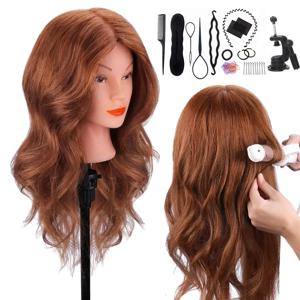 컬링 스트레이트 닝 염색 Braiding Hairdressing 다크 브라운 마네킹 헤드 트레이닝 헤드 키트 용 100% 리얼 헤어 인형 헤드