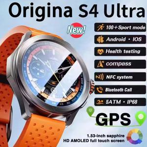 오리지널 S4 울트라 스마트워치 남성용 AMOLED 아웃도어 스포츠 NFC GPS 트랙 심박수 방수 블루투스 통화 스마트워치 2025 신제품