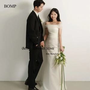 BOMP 우아한 인어 웨딩 드레스 오프 어깨 부드러운 얇은 명주 그물 바닥 길이 신부 가운 사진 촬영 맞춤형 코르셋 뒤로