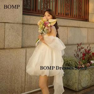 BOMP 활 웨딩 드레스 한국 사진 촬영 오프 어깨 짧은 공주 신부 가운 맞춤형 웨딩 드레스